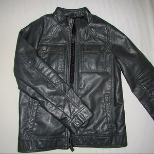 Boys grey leather biker motorcycle jacket